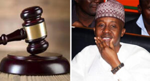 A combo of a court gavel and Farouk Lawan.